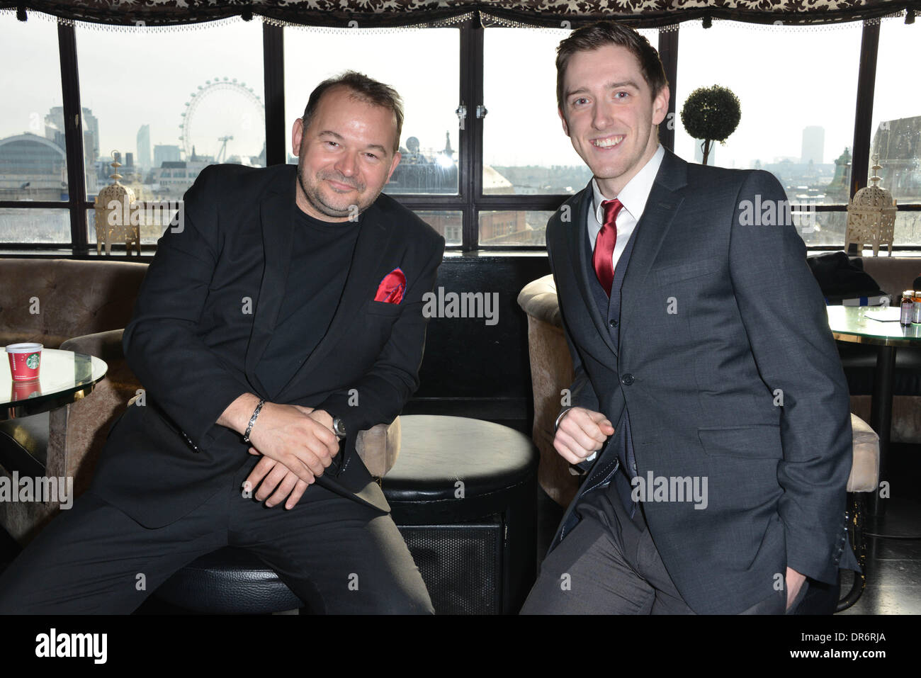 London, UK . 20th Jan, 2014.  James Barriscale,Liam Jeavons arrive at the MediaSKIN NTA Gifting Lounge at Penthouse,1 Leicester Square in London. Credit:  See Li/Alamy Live News Stock Photo