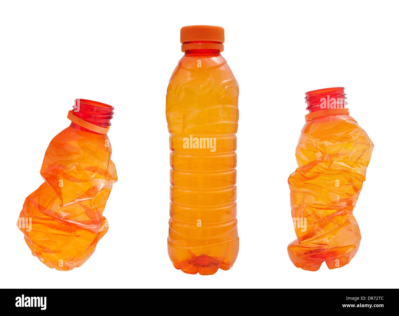 Orange Plastic bottles isolated on white background Stock Photo