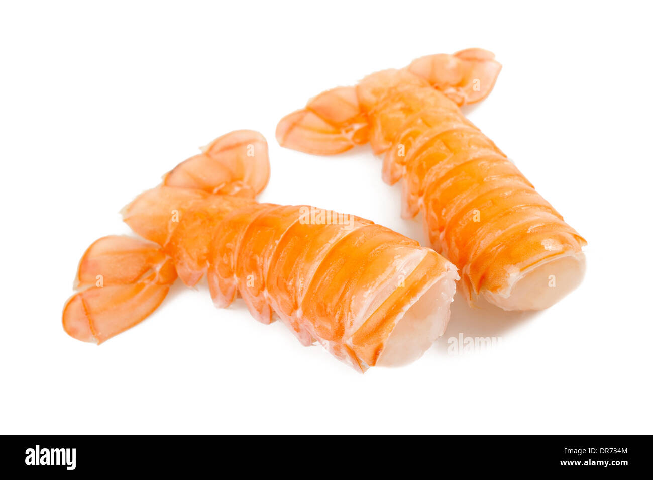 Two prawn tails isolated on white background Stock Photo