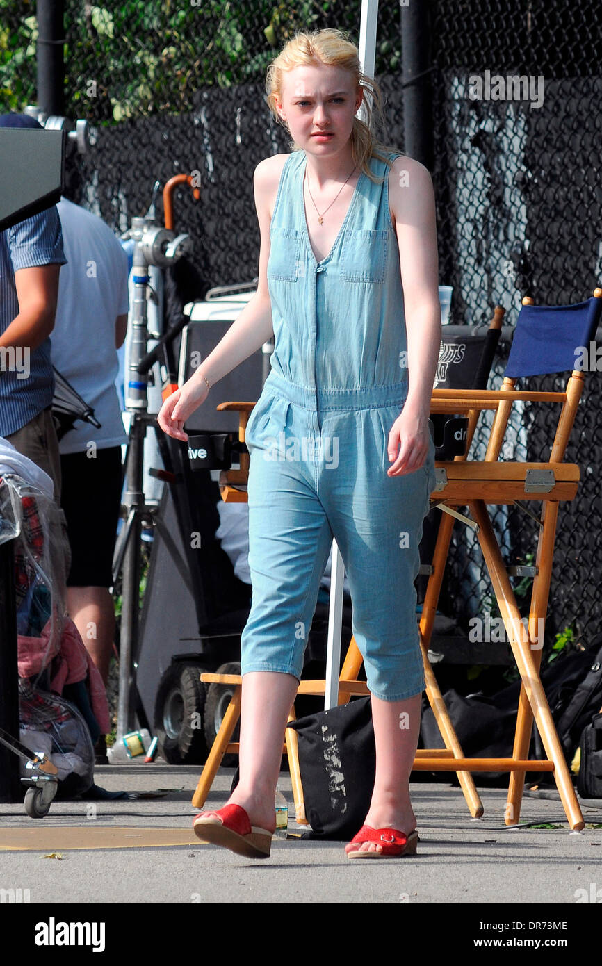 Dakota Fanning on the set of her new film 'Very Good Girls' shooting on ...