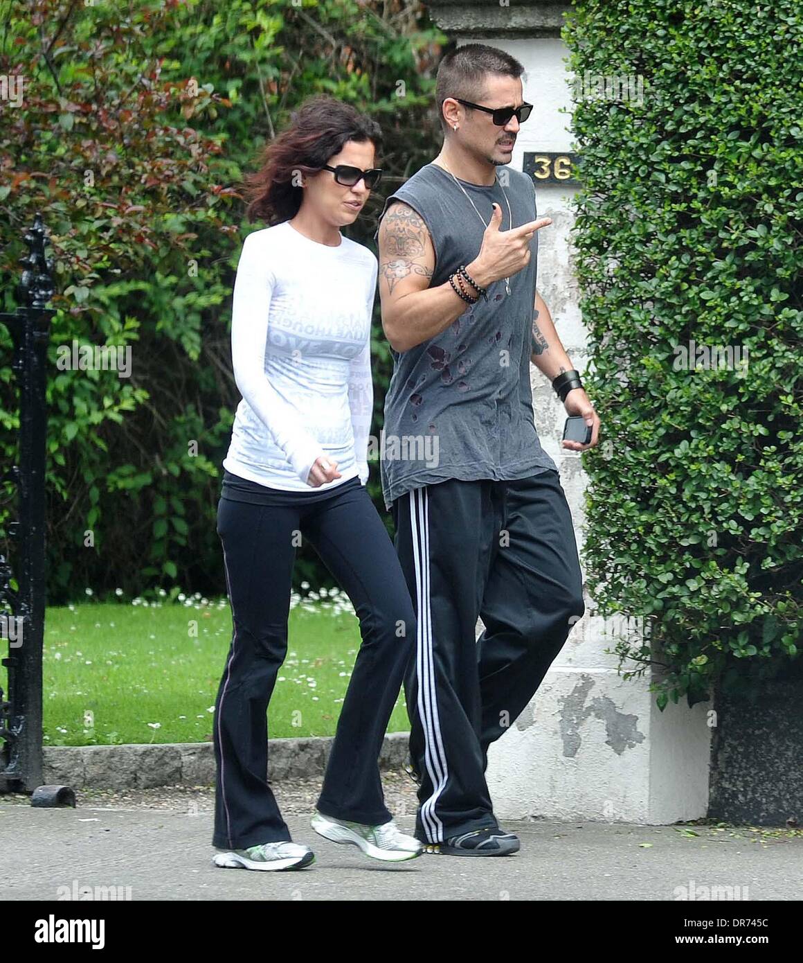 Claudine Farrell and Colin Farrell Colin Farrell dressed casually in Adidas  tracksuit bottoms as he goes for a power walk with his sister along  Sandymount Strand Dublin, Ireland - 05.07.12 Stock Photo - Alamy