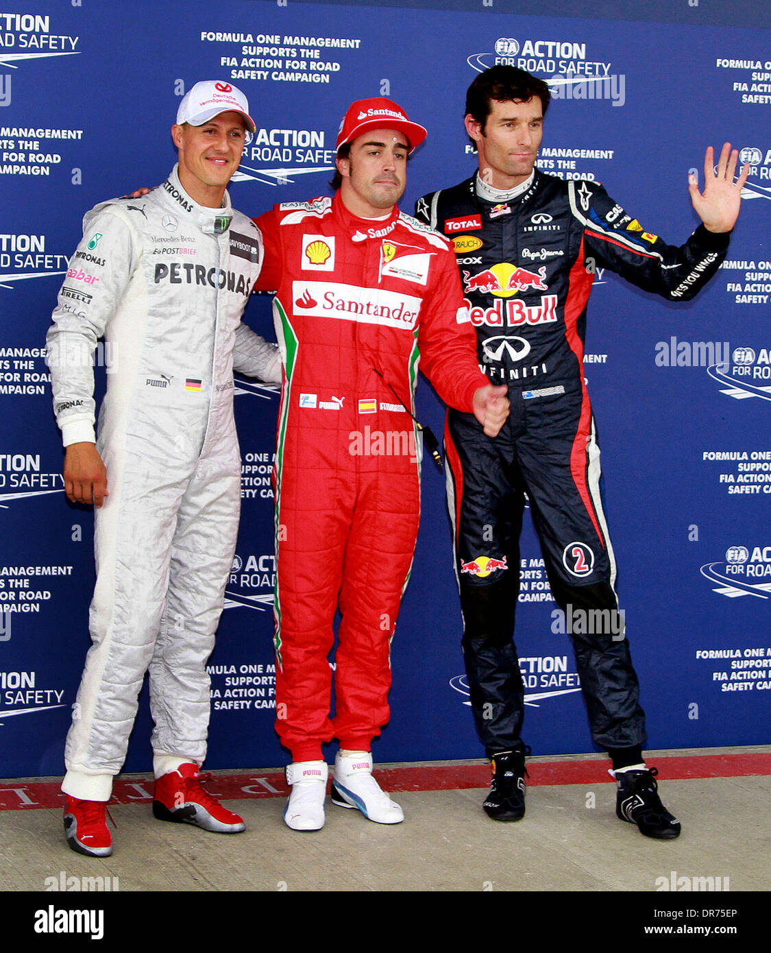 Fernando Alonso, Mark Webber and Michael Schumacher British Grand Stock Photo - Alamy