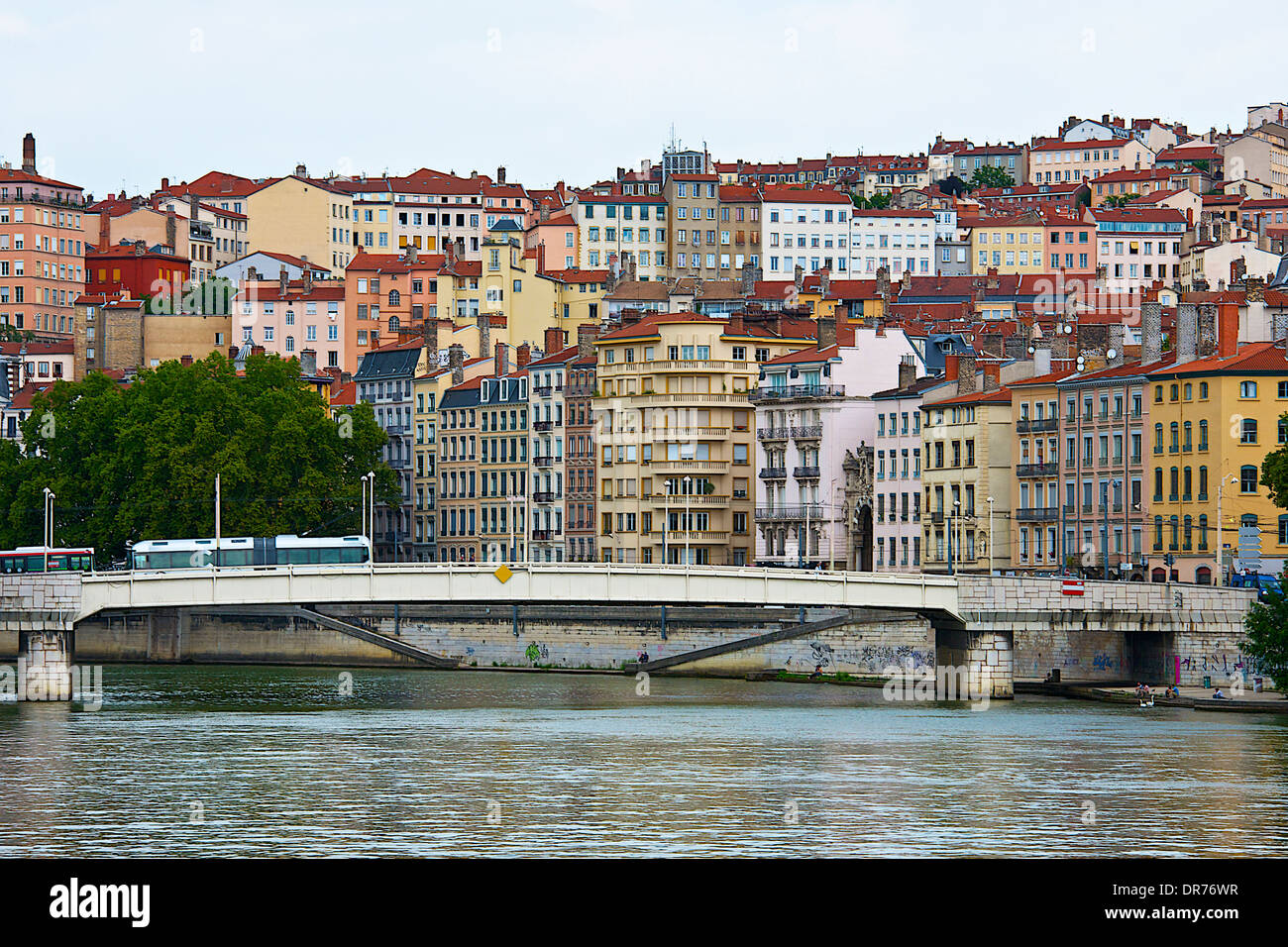 Saone river and the district of Croix Rousse Stock Photo