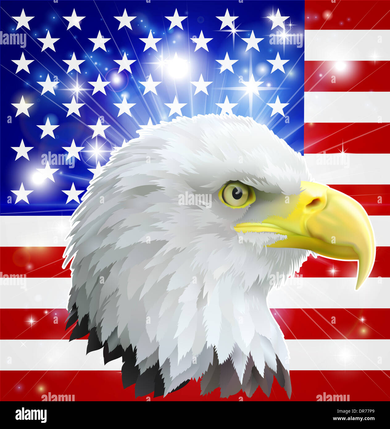 Eagle America love heart concept with and American bald eagle in front of the American flag Stock Photo