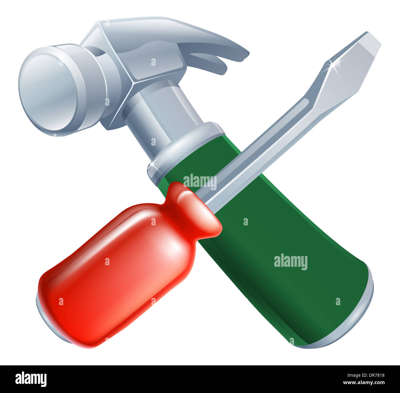 Crossed screwdriver and hammer tools icon of cartoon tools crossed