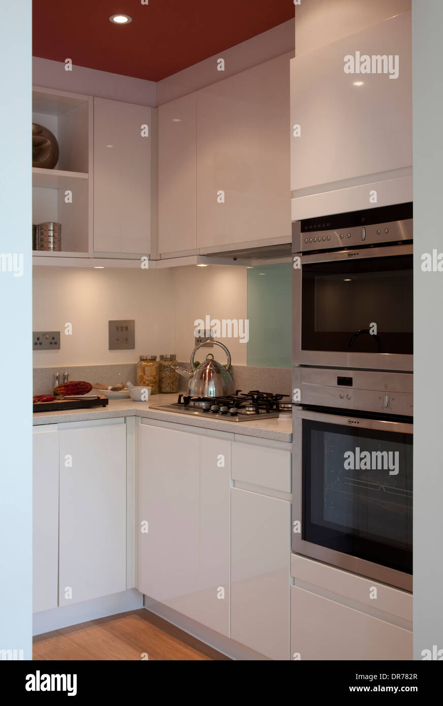 Small fitted kitchen in Modern Apartments, Hampton Wick Stock Photo Alamy