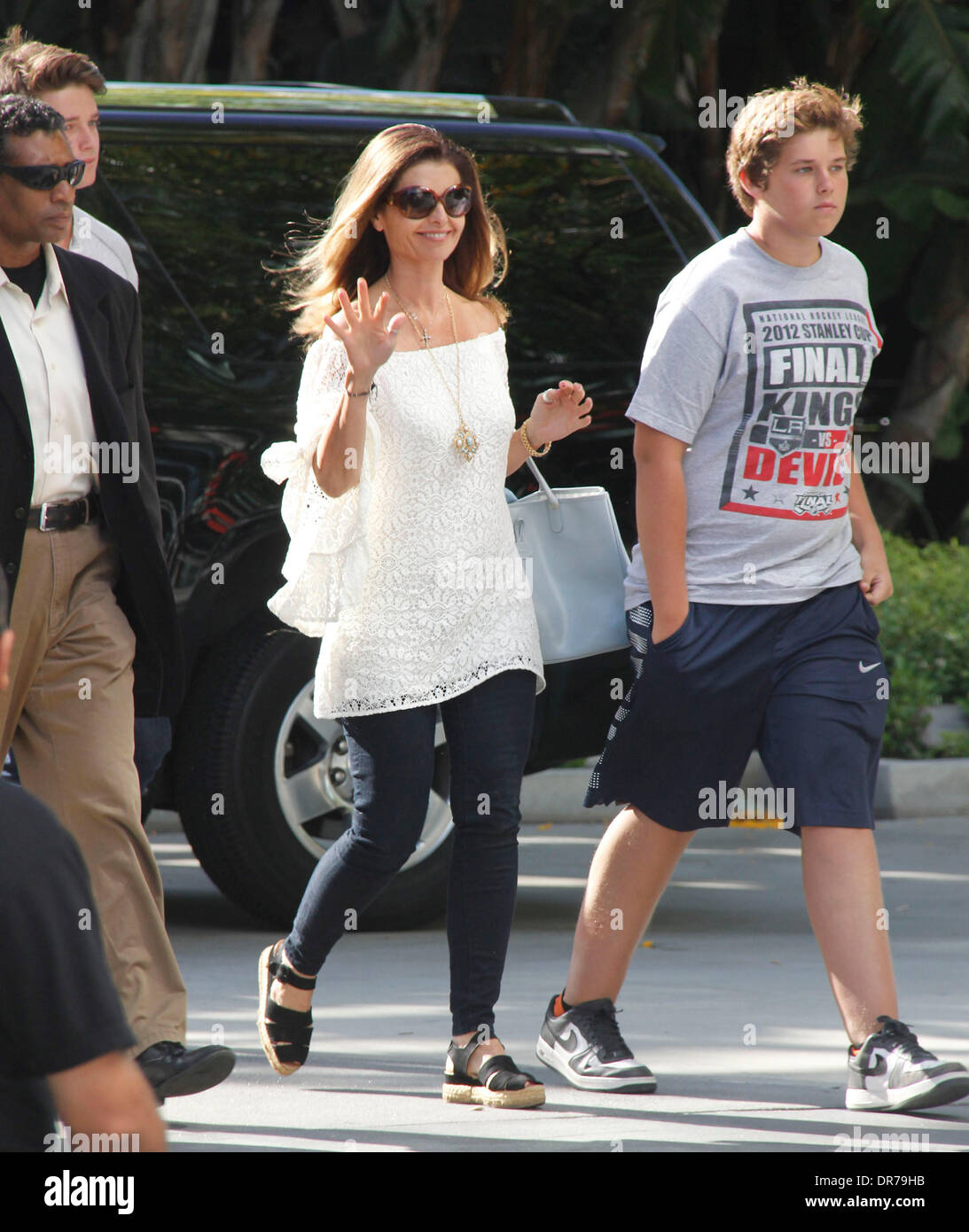 Maria Shriver and Christopher Schwarzenegger arriving at the Staples
