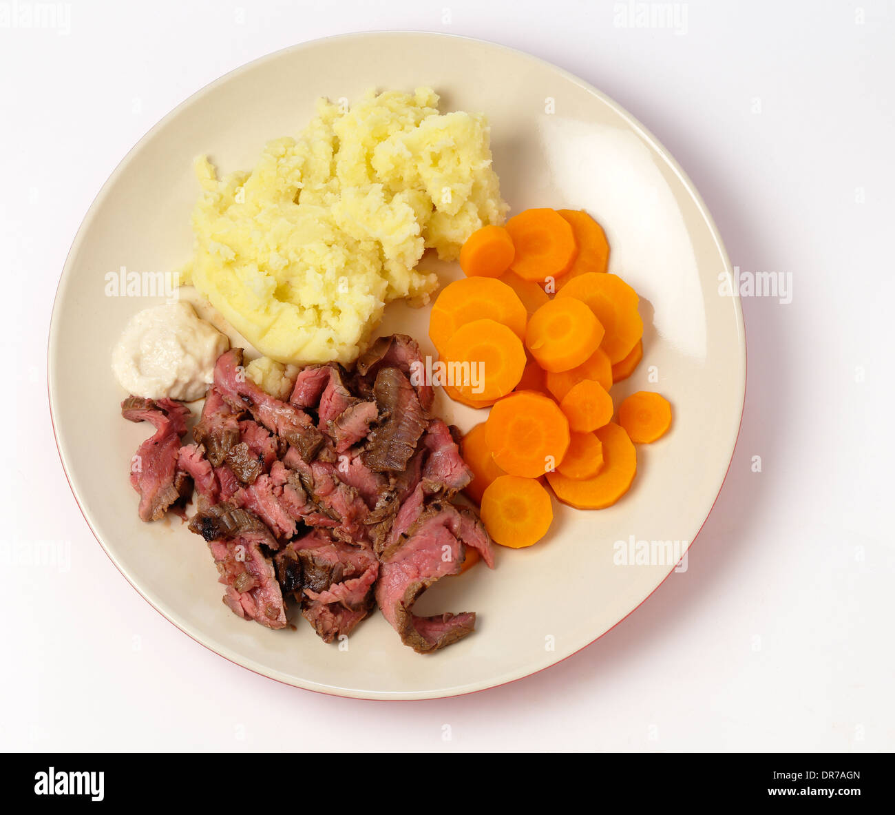 "London broil" marinaded flank of beef steak grilled and sliced thinly