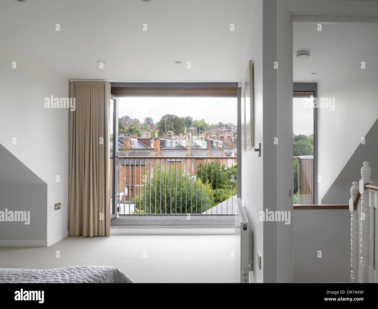 View to balcony from modern bedroom Stock Photo