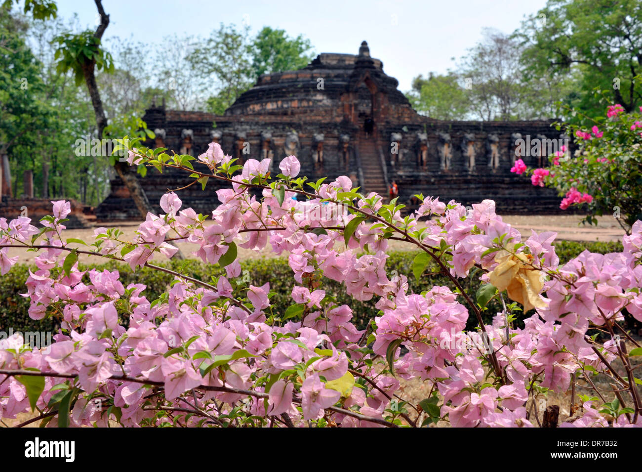 Ancient palace ruins in the historical park at Kamphaeng Phet, Thailand. Stock Photo