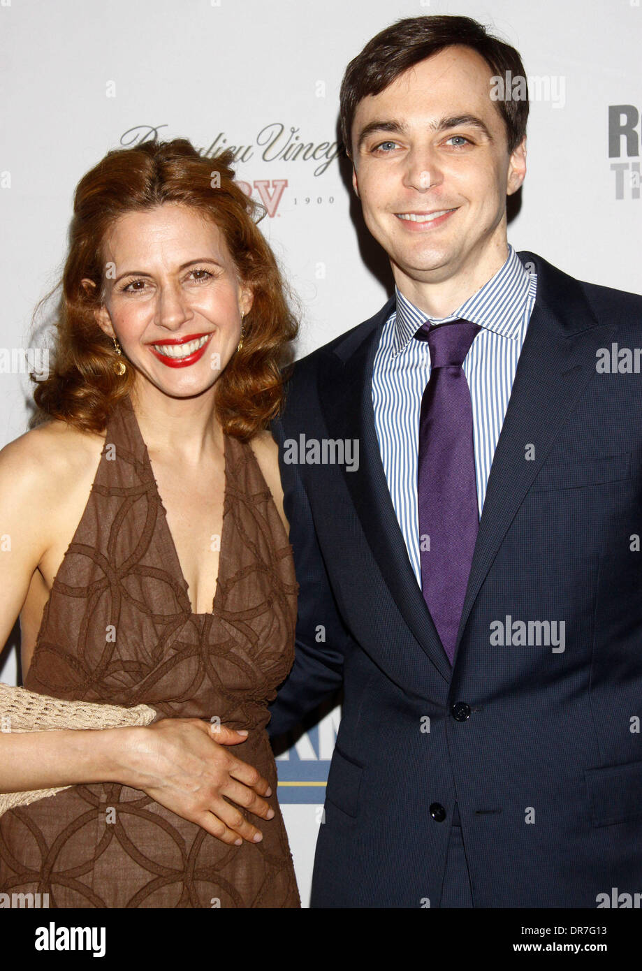 Jessica Hecht and Jim Parsons  Opening night for the Broadway play 'Harvey' at Studio 54 - Departures New York City, USA – 14.06. Stock Photo