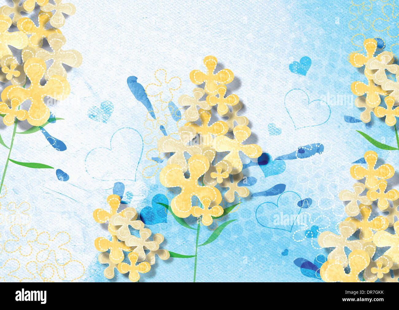 illustration of yellow flowers in blue background Stock Photo Alamy