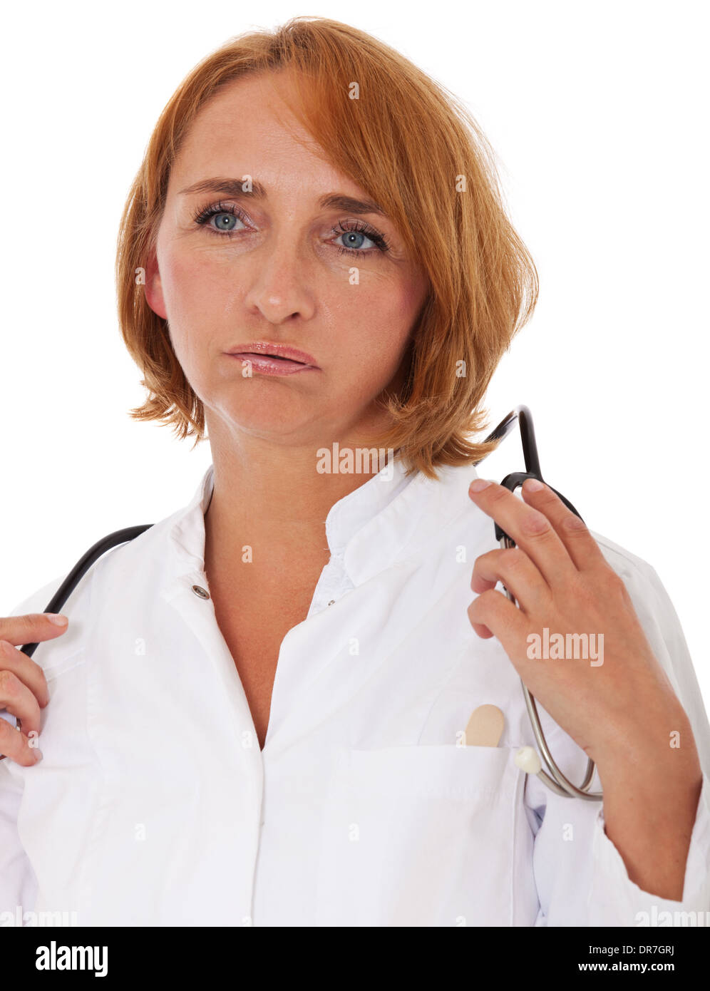 Overworked doctor. All on white background. Stock Photo