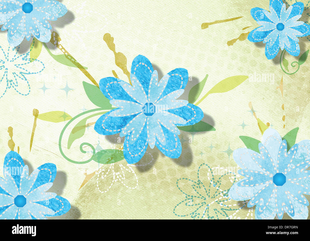 illustration of blue flowers and green background Stock Photo - Alamy