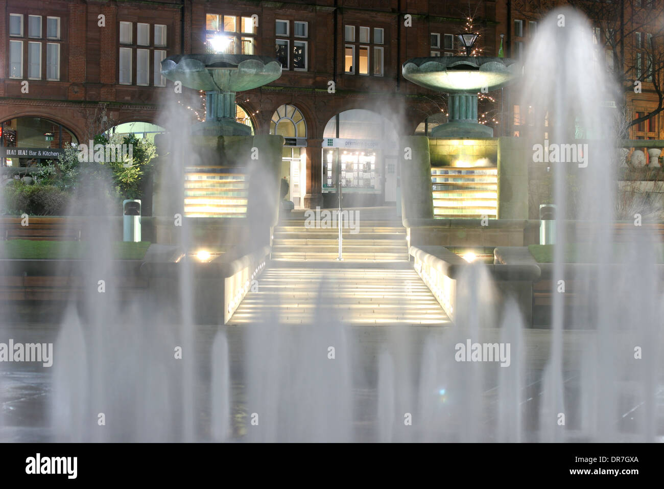 Fountains Sheffield Architecture City At Night Stock Photo