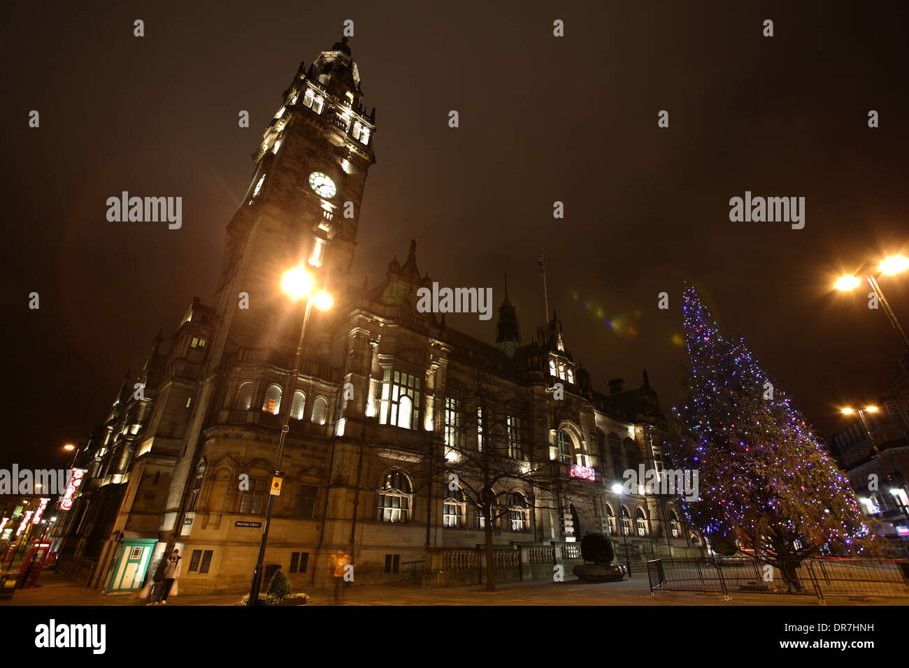 Sheffield Town Hall, Sheffield Architecture, City at Night Stock Photo