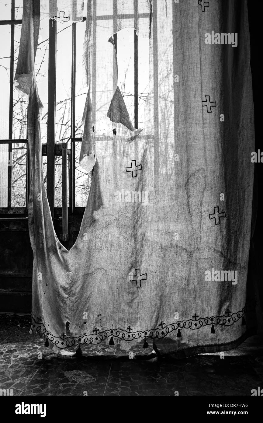 Abandoned church. Curtain detail Stock Photo