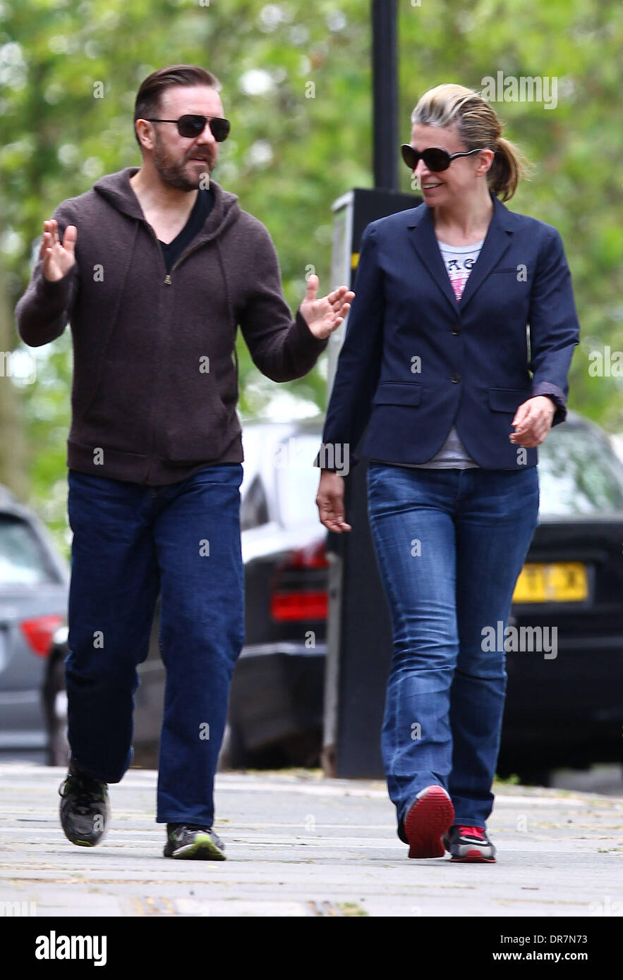 Ricky Gervais and Jane Fallon taking a stroll together in North London