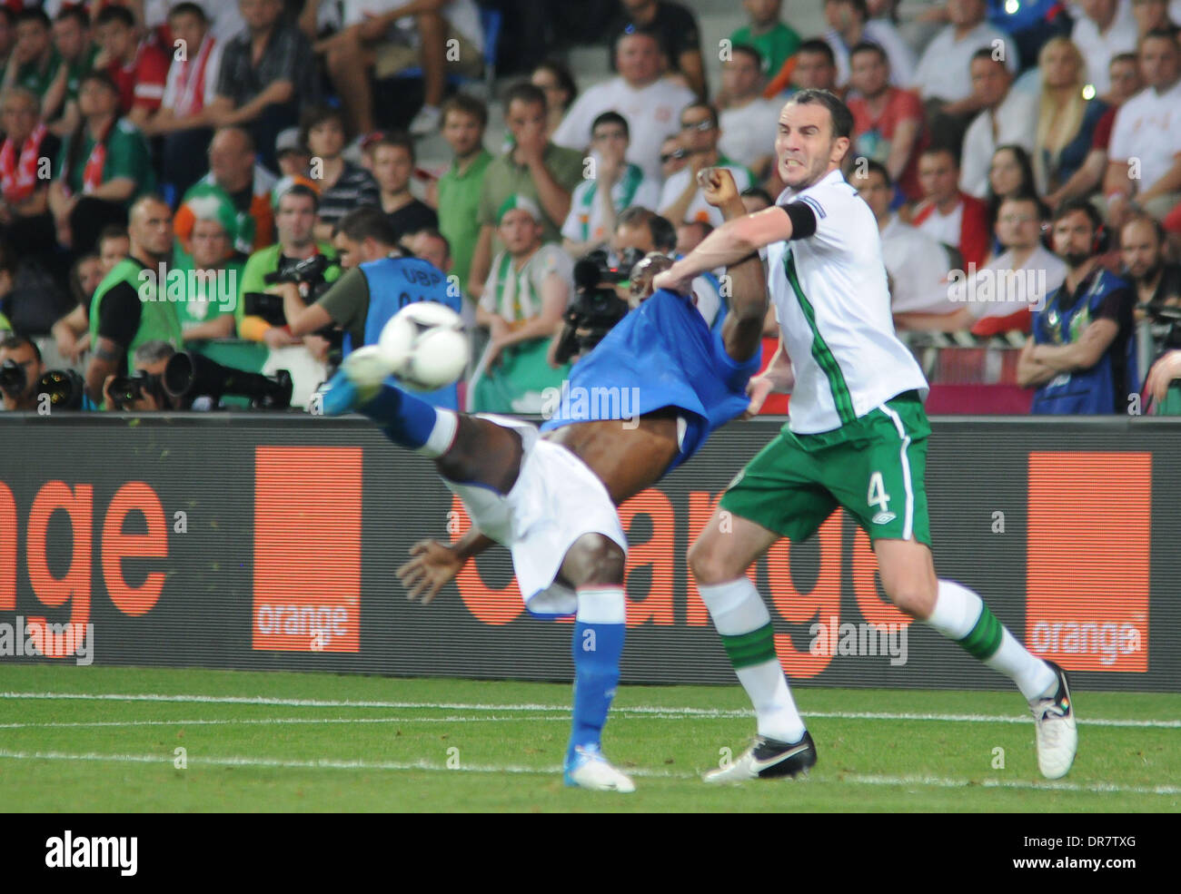 Mario Balotelli (Manchester City FC) scores for Italy  during the European Championship Group C game between Italy and Ireland at the Municipal Stadium. In Poznan, Poland on June 18, 2012. Italy won the match 2-0 Poznan, Poland - 18.06.12 Stock Photo