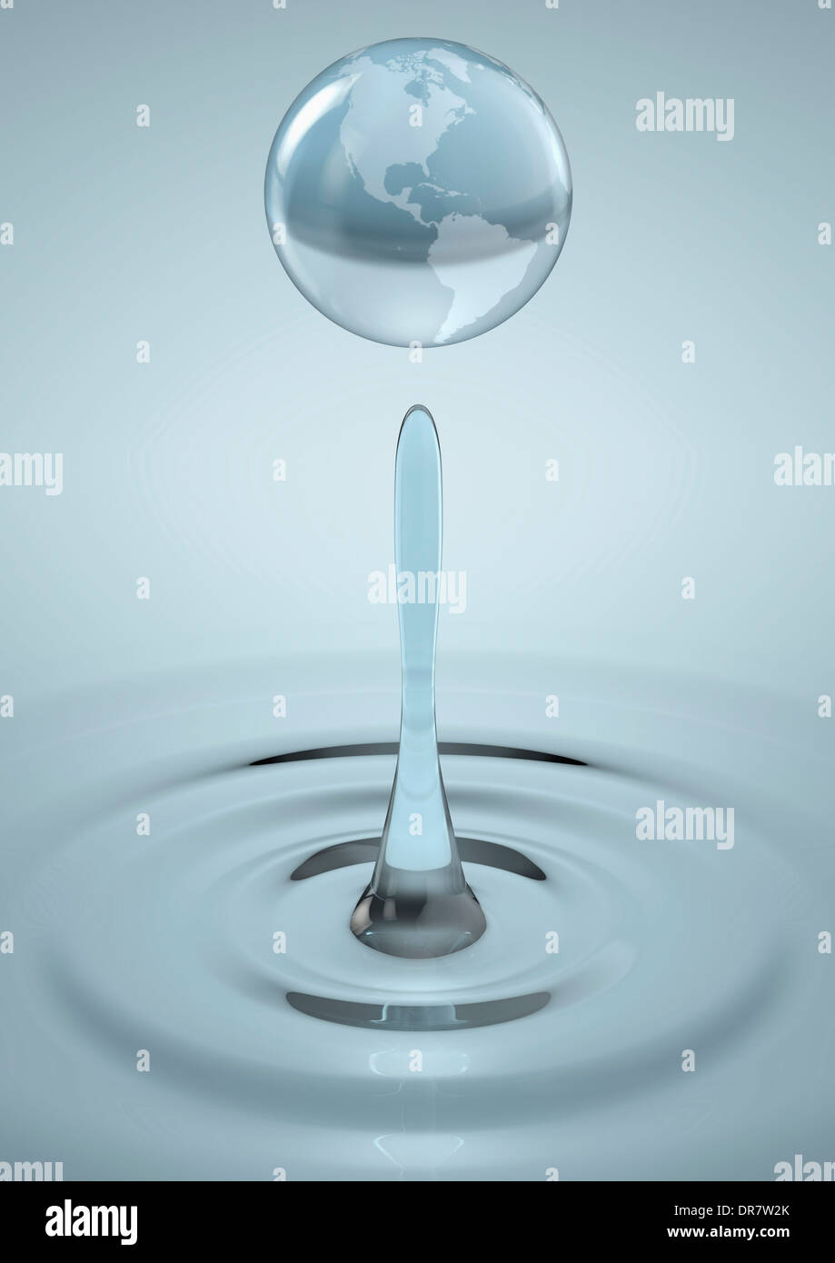 Earth formed from a water droplet focusing on North and South America - Environmental concept Stock Photo