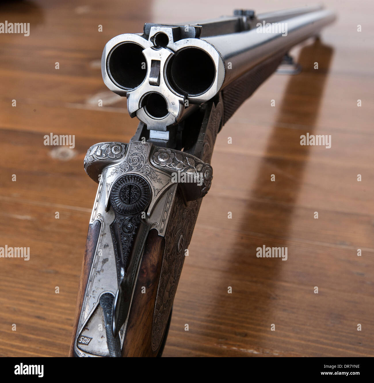 Vierling (four barrels) rifle, rear view Stock Photo - Alamy