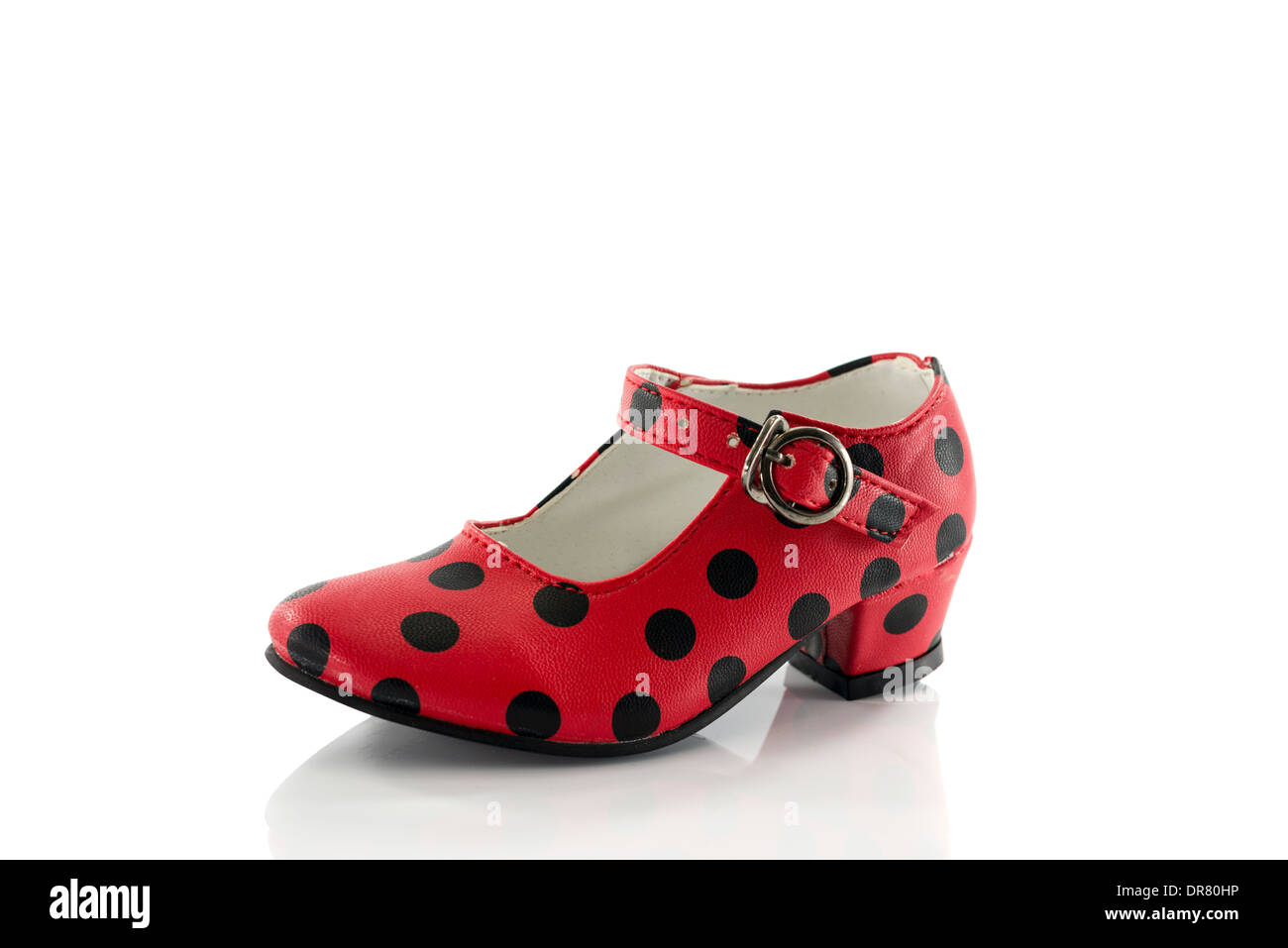 red shoes with black dots isolated on white Stock Photo