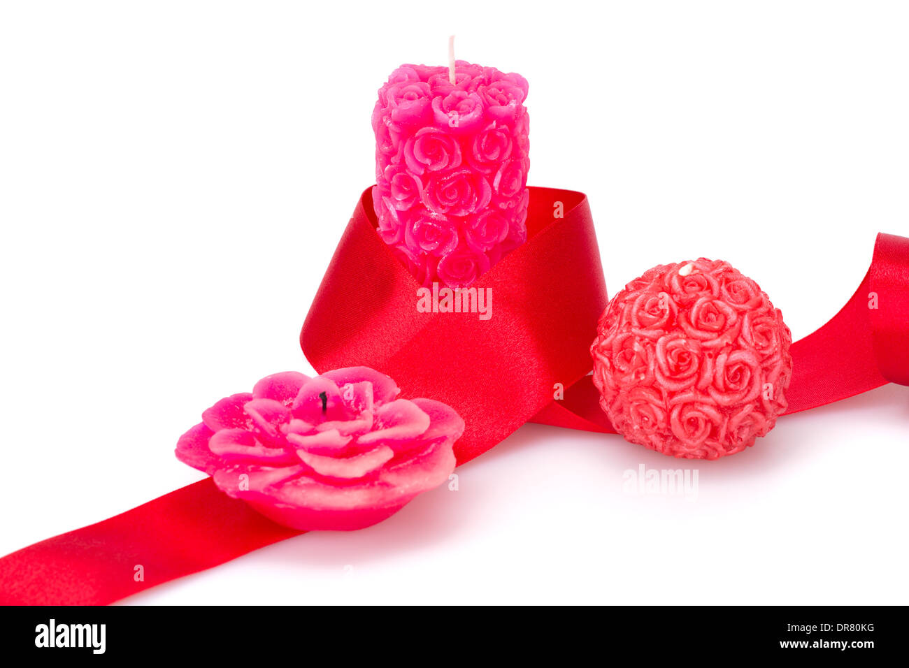 Red ribbon and candles isolated on white background Stock Photo - Alamy
