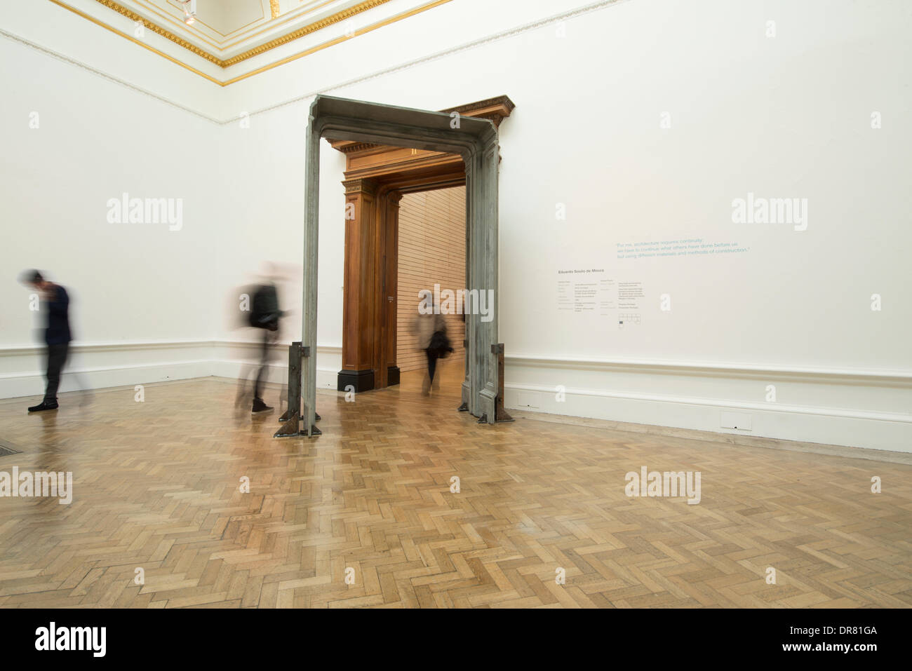 London, UK. 21st January 2014. Sensing Spaces exhibition sets out to evoke the experience and power of architecture within a traditional gallery environment. Seven architects from around the world were invited to use the Royal Academy’s galleries to test themselves and their discipline by creating unique spaces for visitors to experience. Eduardo Souto de Moura from Portugal received the Pritzker Architecture Prize in 2011. His doorway installations mirror the arches within the Royal Academy galleries. Credit:  Malcolm Park editorial/Alamy Live News Stock Photo