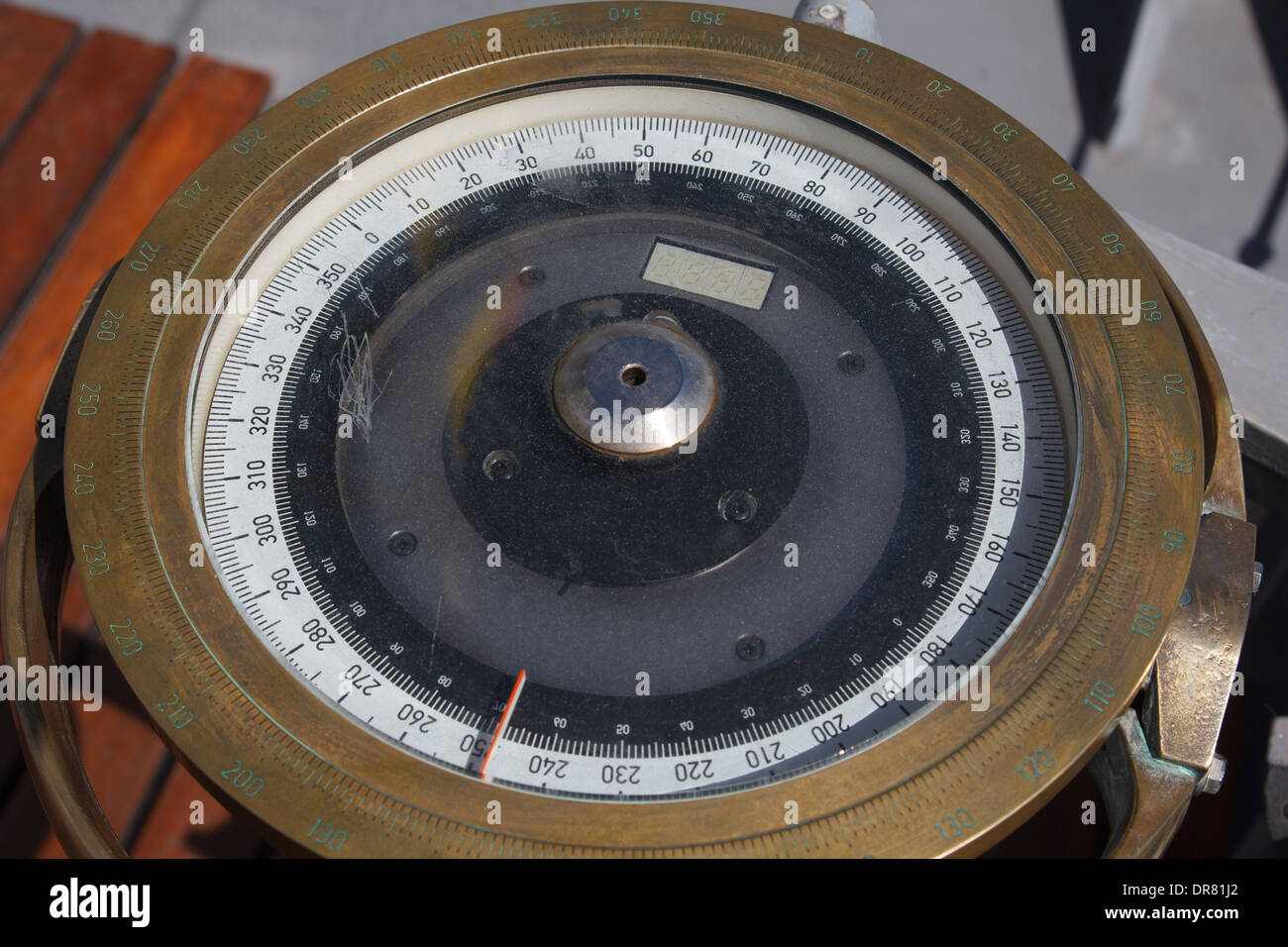 large ship compass on board Stock Photo