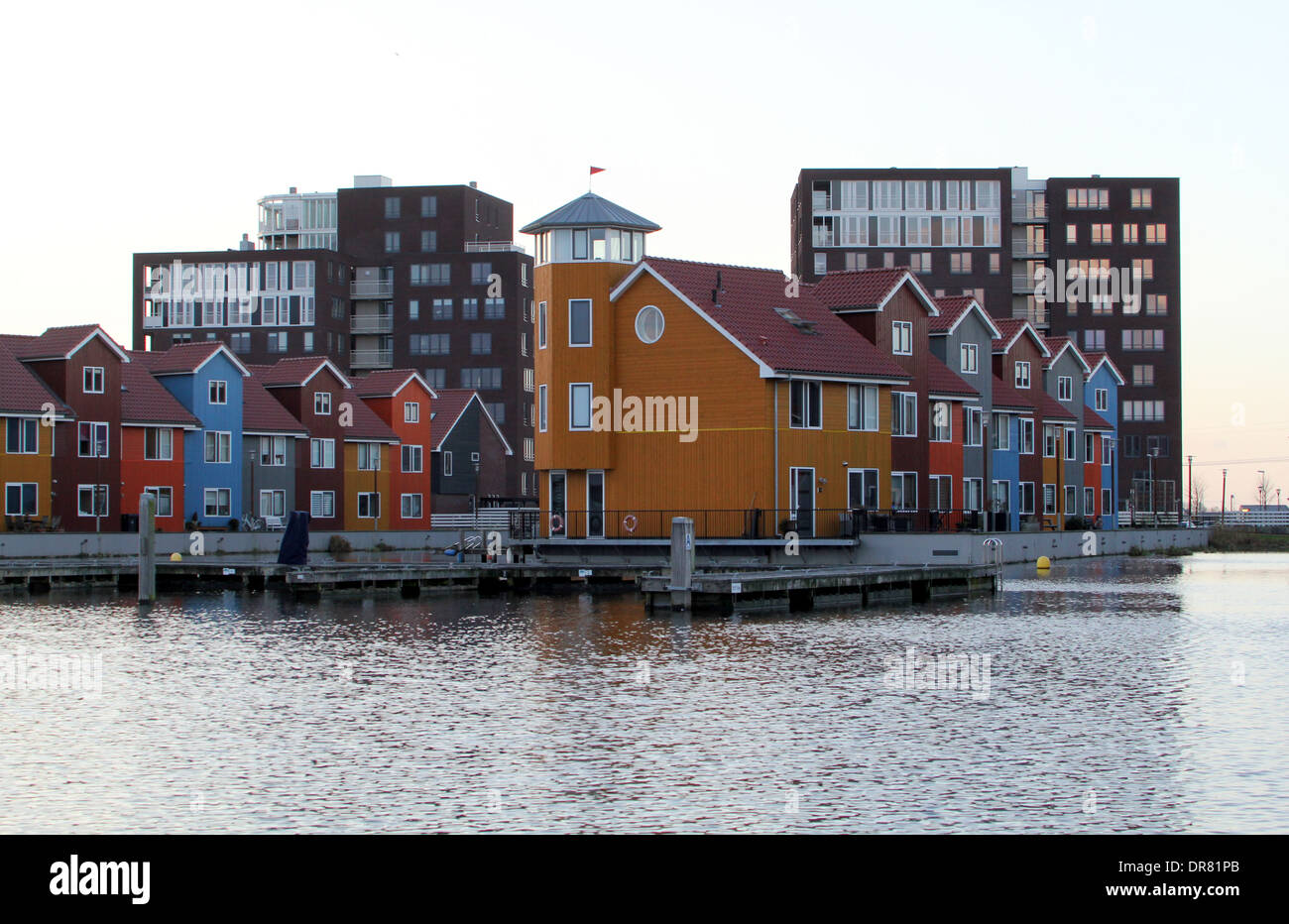 Colourful Scandinavianstyle wooden houses at Reitdiephaven, Groningen