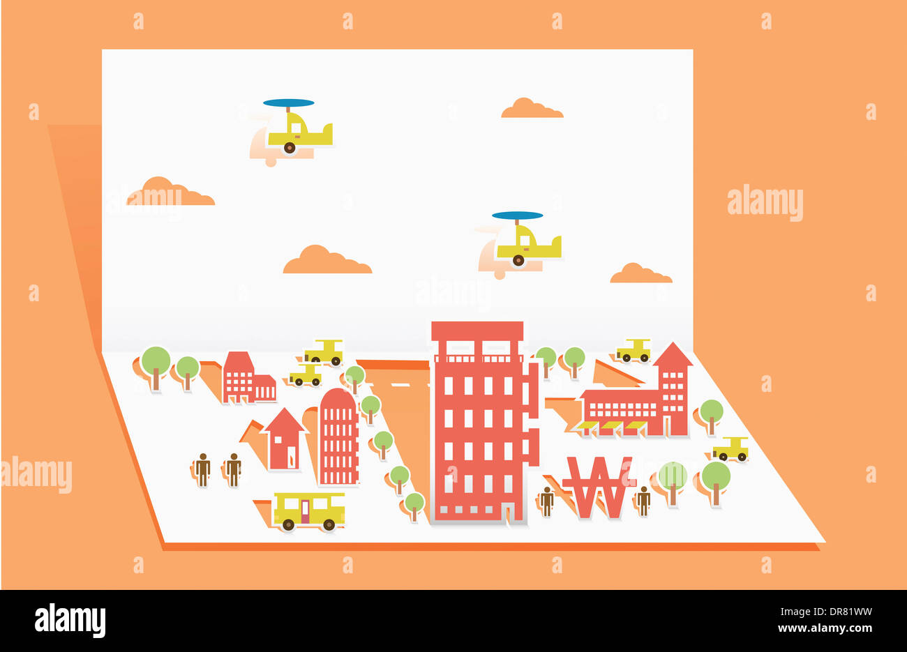 illustration of folded paper with pop up design of a city Stock Photo - Alamy