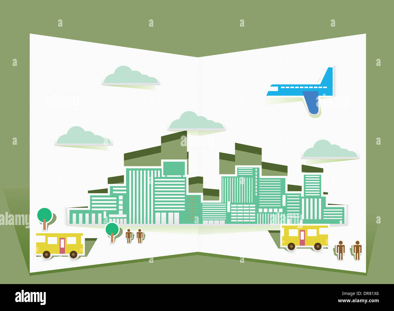 illustration of folded paper with pop up design of a city Stock Photo - Alamy