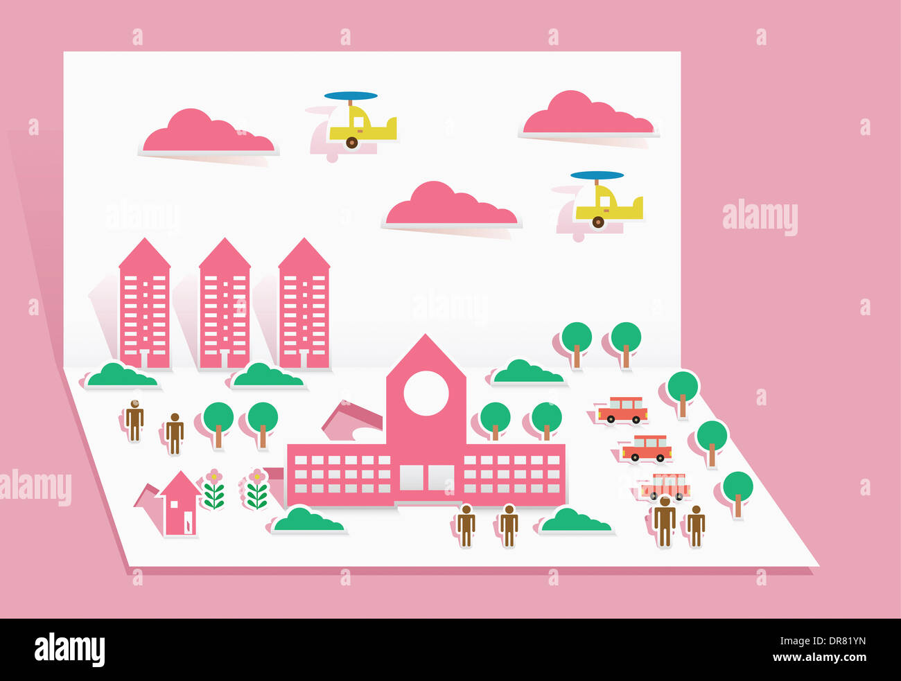 illustration of folded paper with pop up design of a city Stock Photo - Alamy