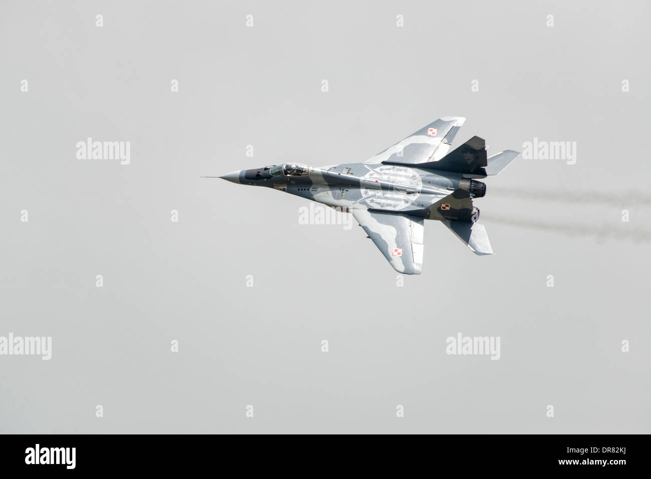 Mikoyan MiG-29 of the Polish Air Force Air Superiority Fighter Jet displays at RAF Fairford to take part in the 2013 Royal Inter Stock Photo