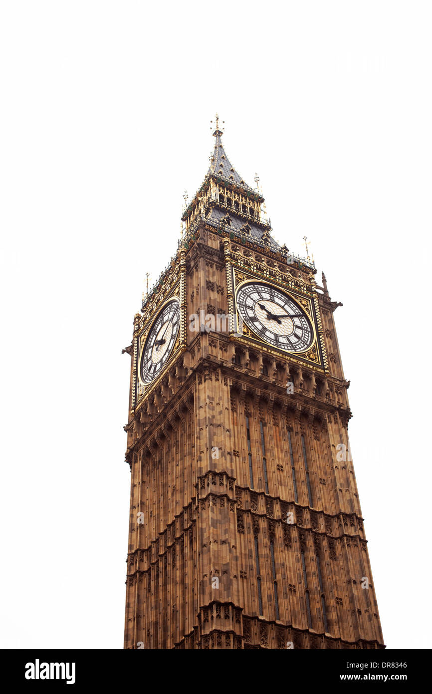 Big Ben clock tower against white background, London, UK Stock Photo