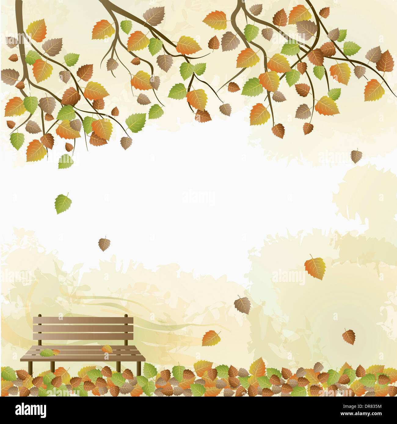 Illustration Memo Template With Autumn Concept Featuring A Bench