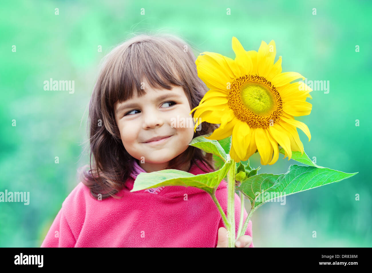 Little girl with sunflower Stock Photo - Alamy