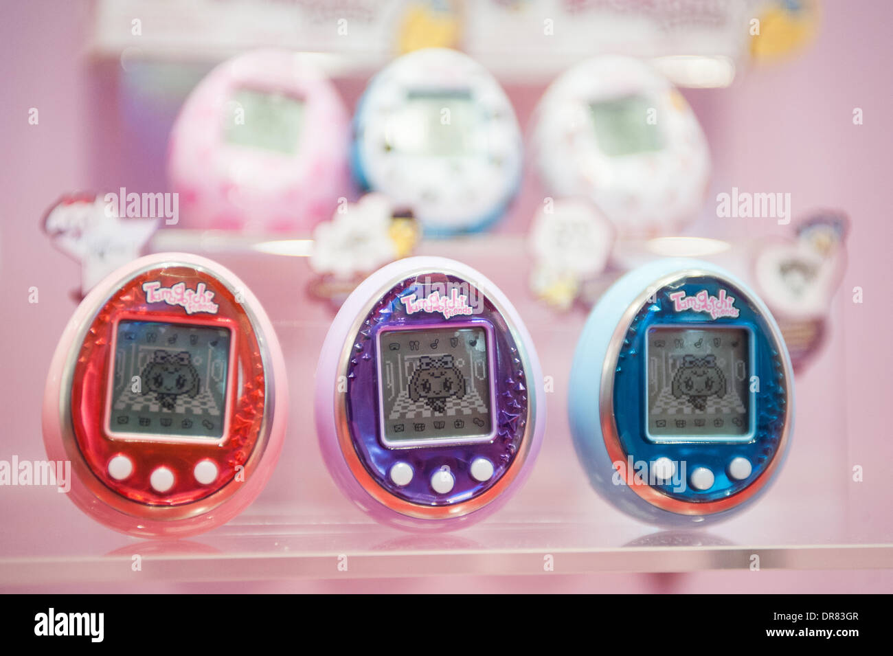 London, UK - 21 January 2014: Tamagochis by Bandai are on show at the Toy Fair 2014 at Kensington Olympia. Credit:  Piero Cruciatti/Alamy Live News Stock Photo