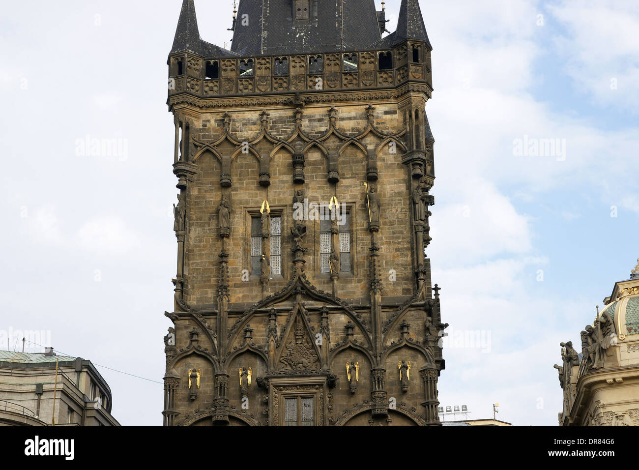 Czech Republic. Prague. Powder Tower. Gothic. Built by Matej Rejsek. Rebuilt between 1875-1886 (J. Mocker, B. Schnirch). Stock Photo