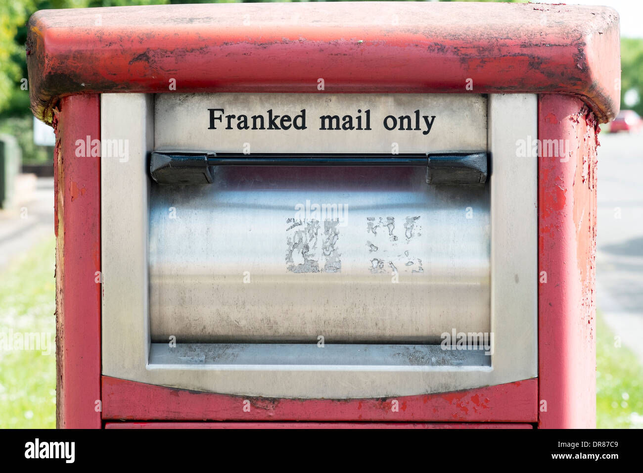UK franked mail post box Stock Photo