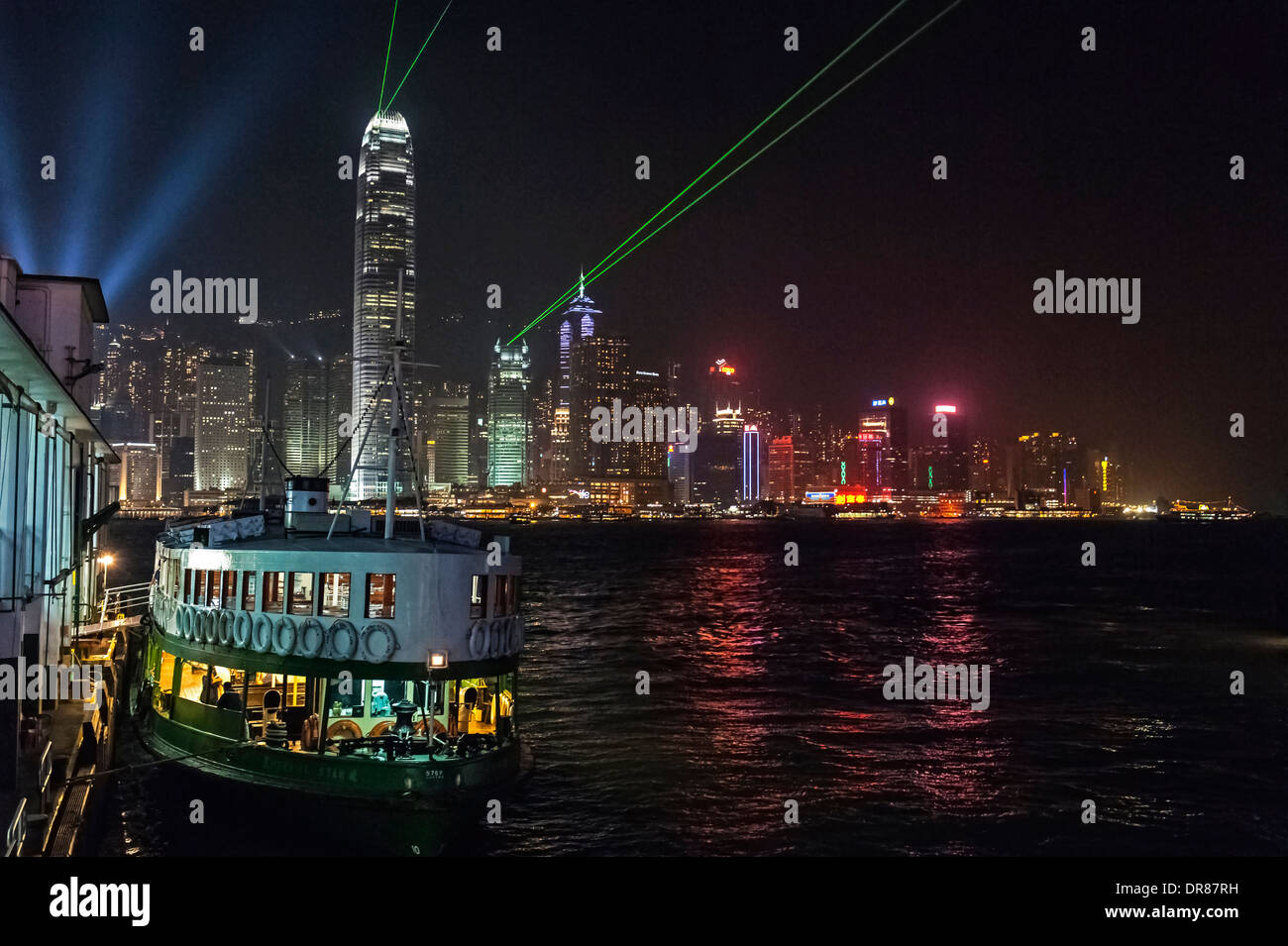 Night View of Victoria Harbour, Hong Kong, China Stock Photo