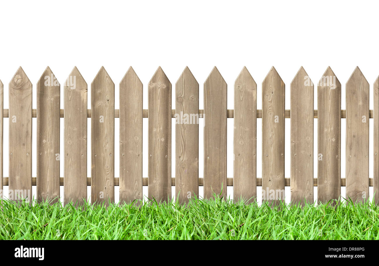 wooden fence and grass isolated on white background Stock Photo - Alamy