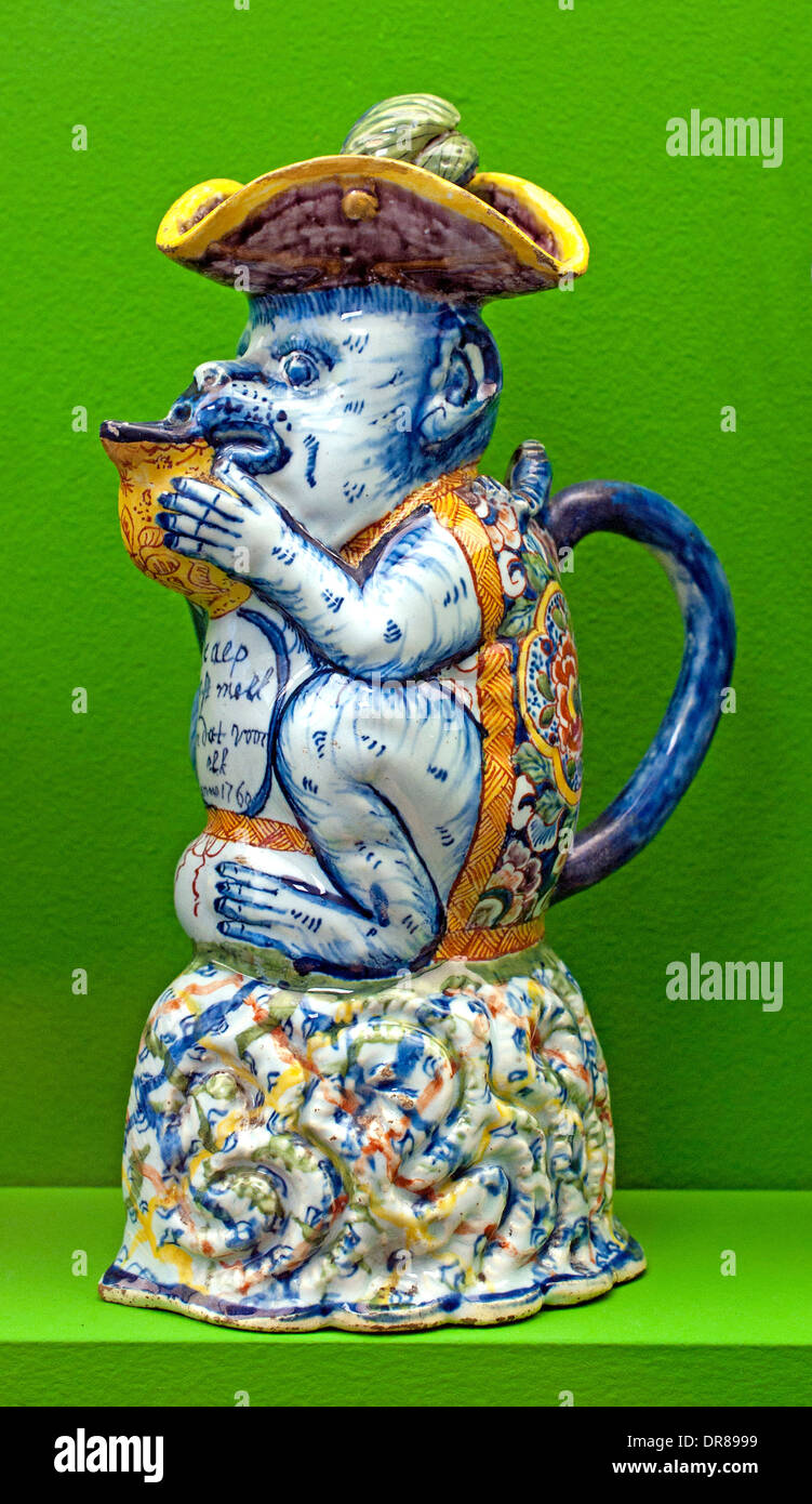 Monkey  Delfts Delft 17 - 18 th Century Animals porcelain delftware Dutch Netherlands Stock Photo