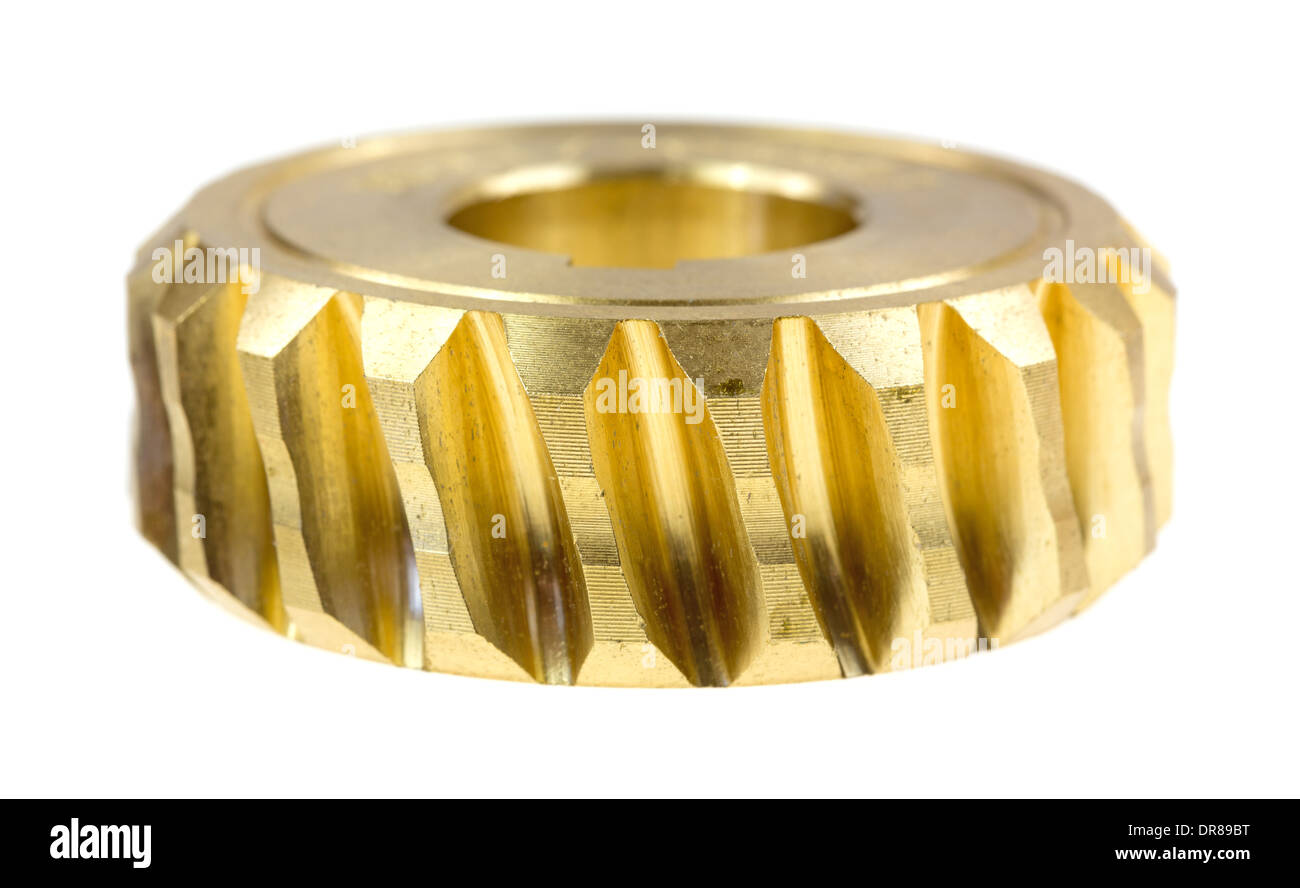 A new brass worm gear on a white background. Stock Photo