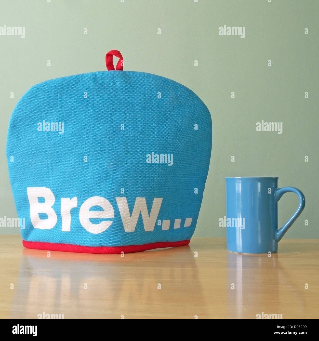 Tea Cosy and Blue Mug Stock Photo Alamy