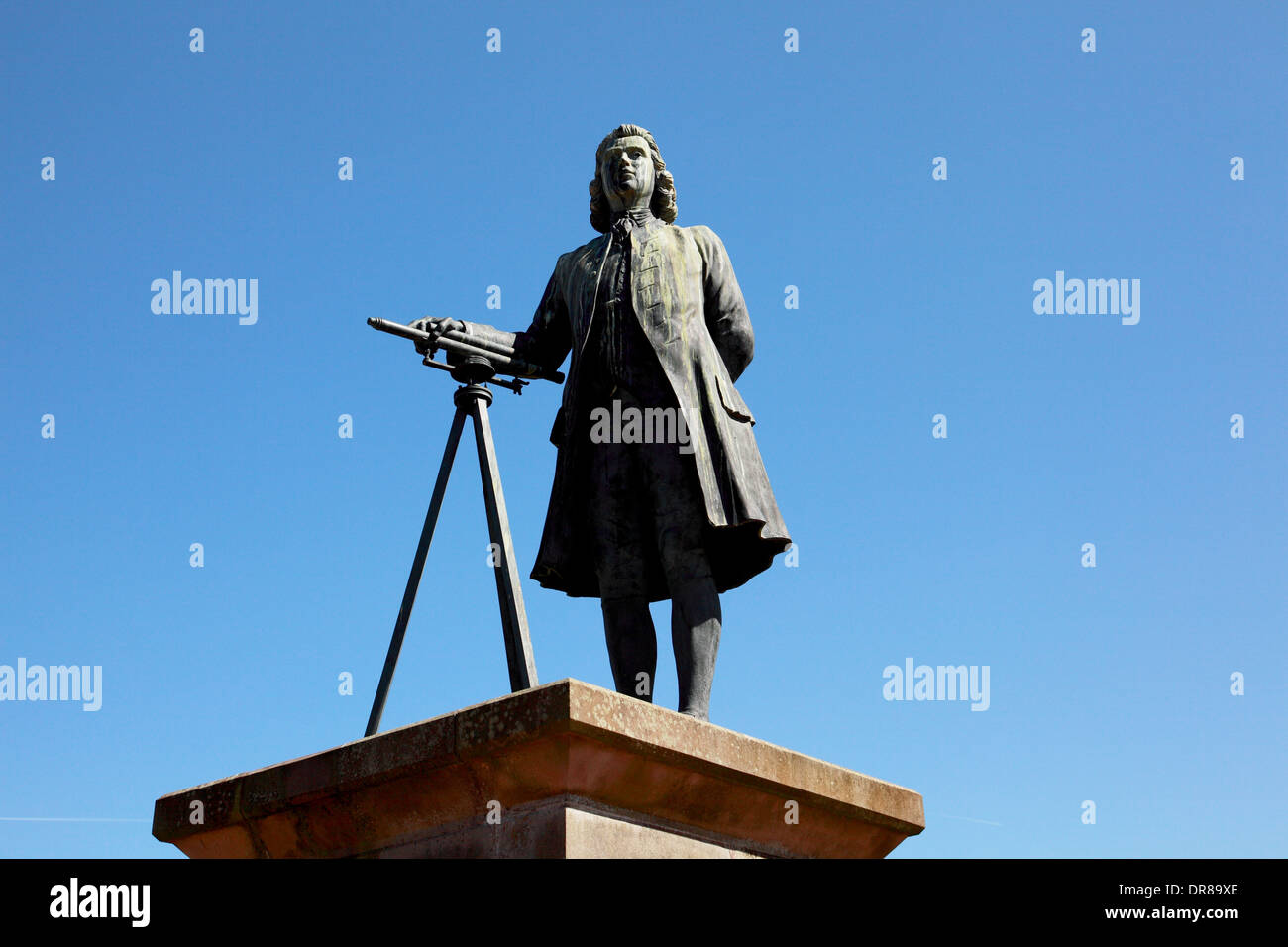 A bronze statue of the great canal engineer James Brindley by the Caldon Canal in Etruria, Stoke on Trent Stock Photo