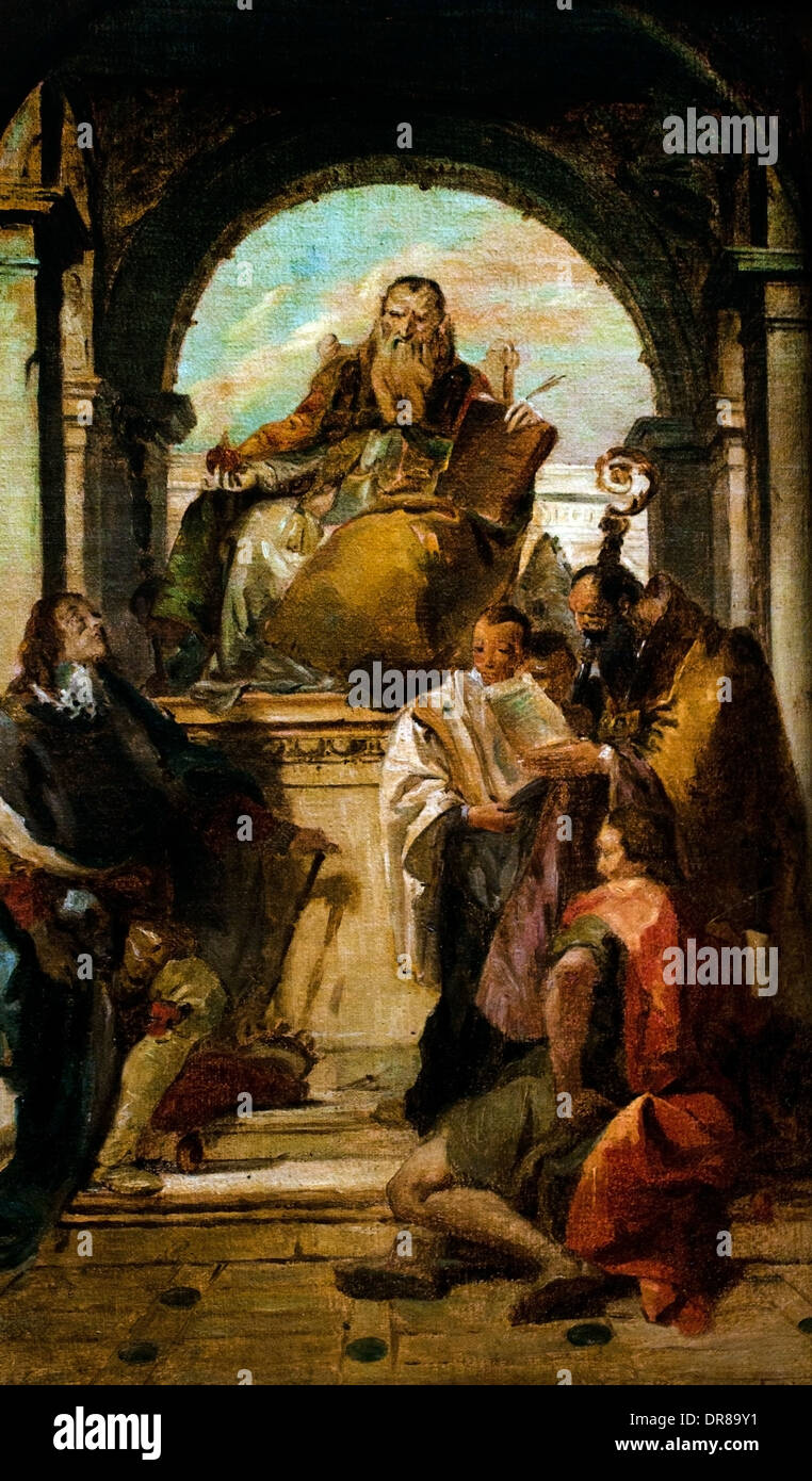 Saints Augustine, Louis of France, John the Evangelist and a bishop 1737 Giovanni Domenico Tiepolo  Italian Venice 1727–1804 Stock Photo