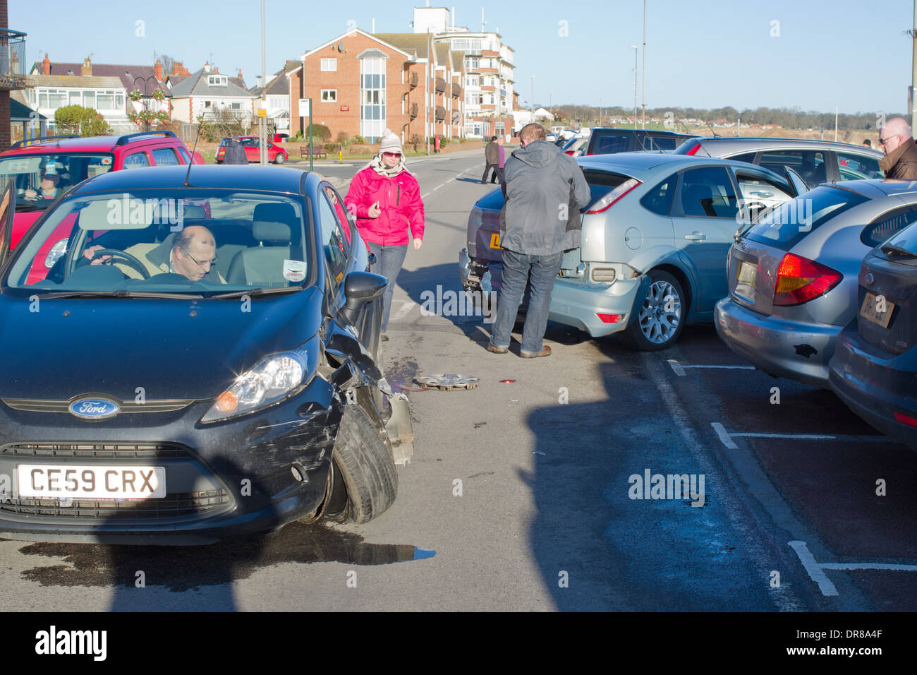Traffic Incident a car appears to have reversed into the path of another car colliding extensive frontal damage Stock Photo
