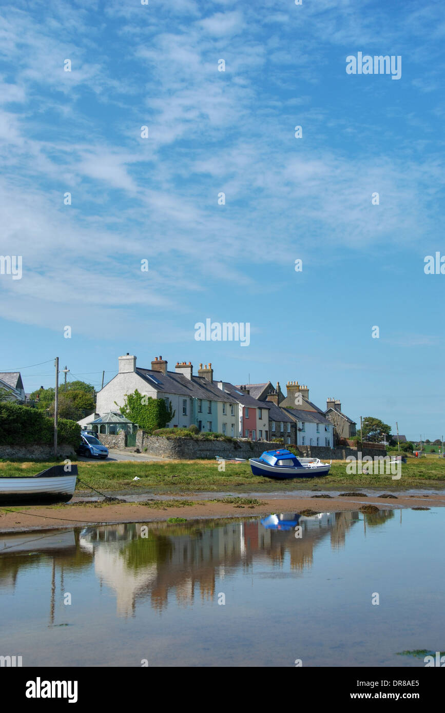 Sky over the town of Aberffraw reflected in the River Ffraw, on the Isle of Anglesey, Wales Stock Photo