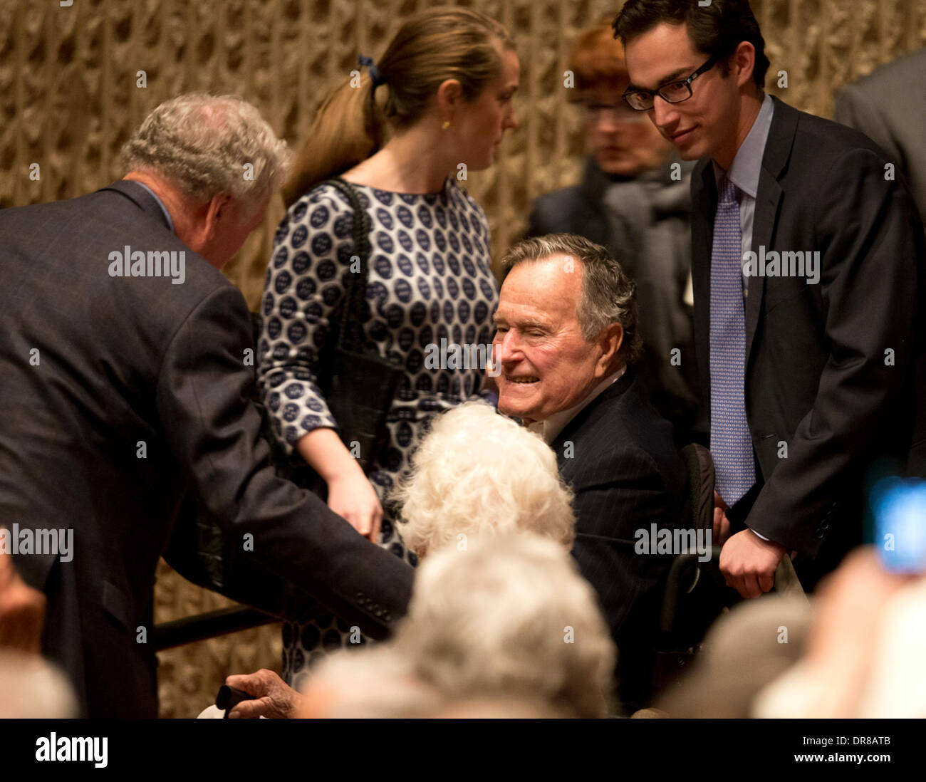 Former U.S. President George H.W. Bush arrives to listen to  Robert Gates talks about his new book, 'Duty.' Stock Photo